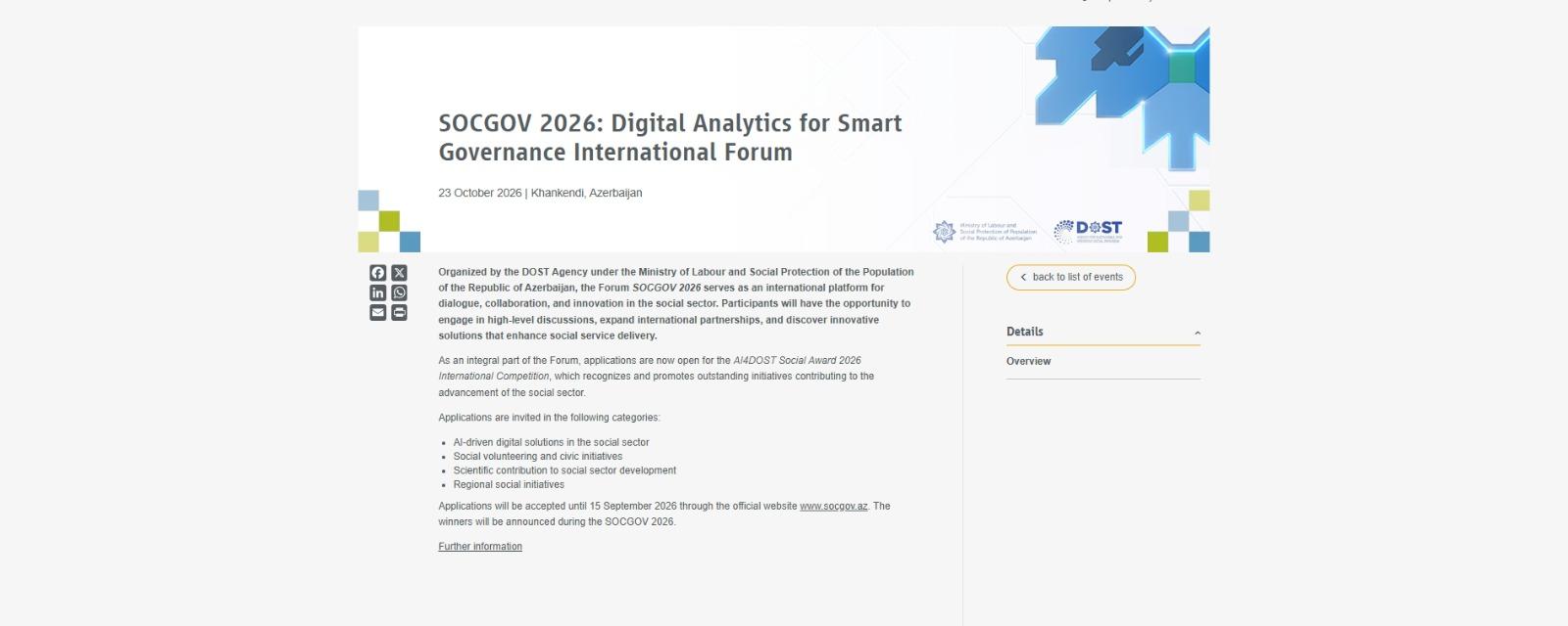 Nüfuzlu beynəlxalq təşkilat SOCGOV 2026 barədə məlumat paylaşıb